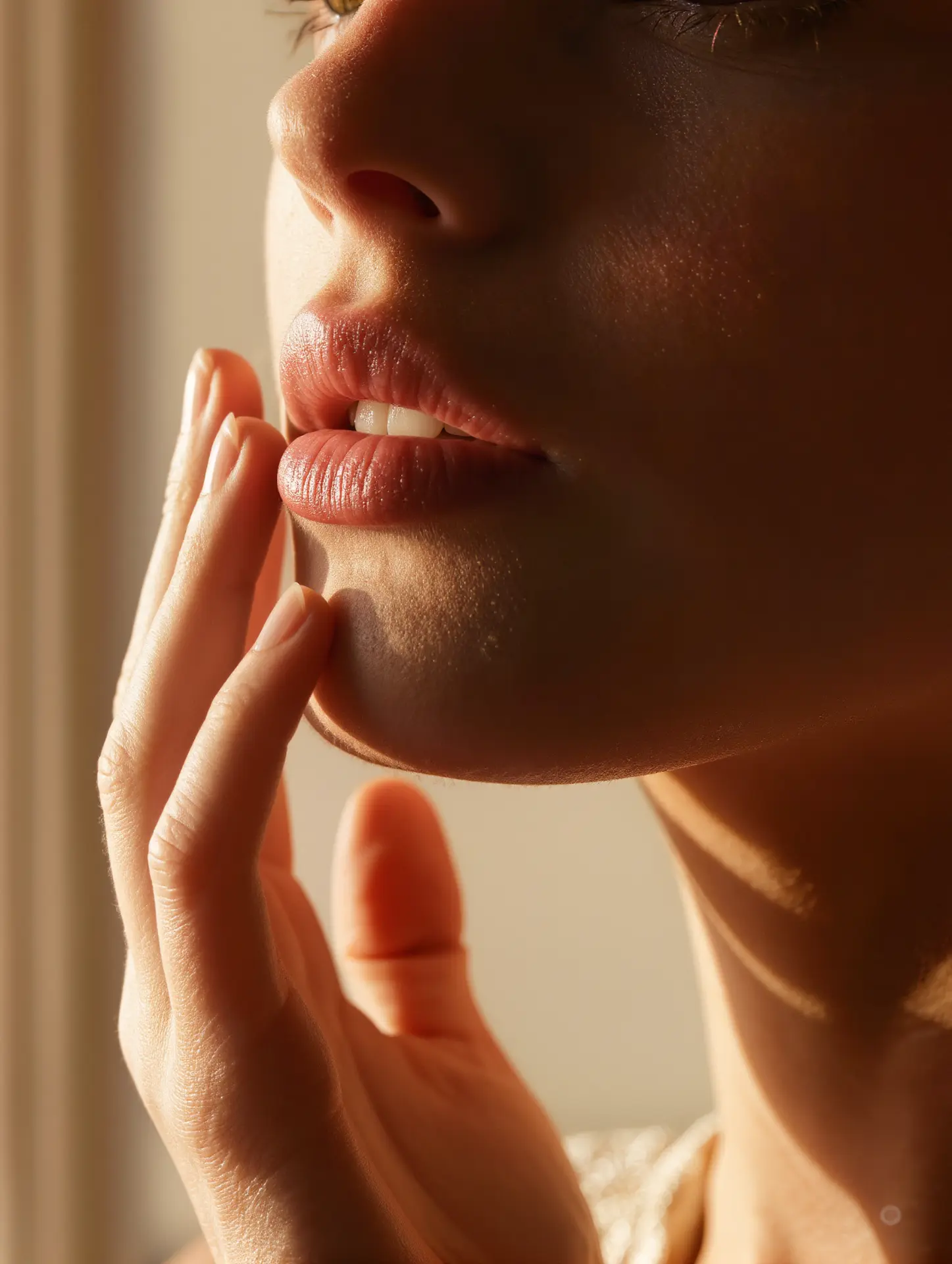 Primo piano di una paziente con labbra dal risultato naturale, Portofino Medical Clinic Potenza